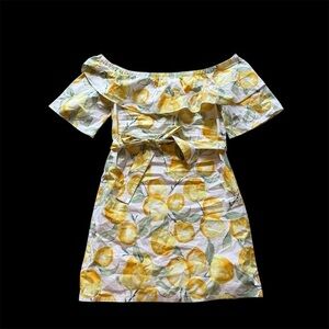 Betsey Johnson Off-Shoulder Lemon Print Dress with tie